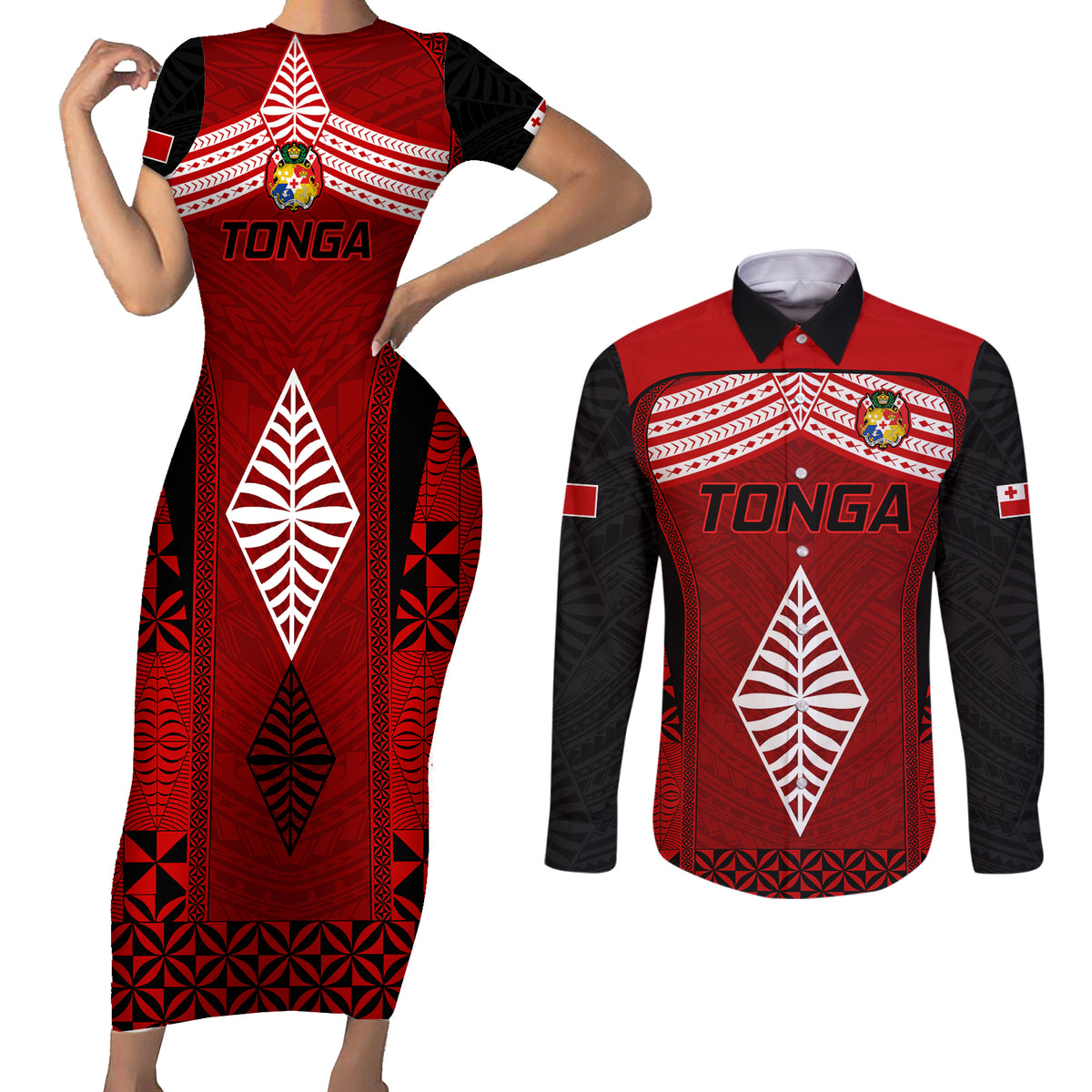 Tonga Rugby Couples Matching Short Sleeve Bodycon Dress and Long Sleeve Button Shirts Go Champions World Cup 2023 Ngatu Unique LT9 - Wonder Print Shop