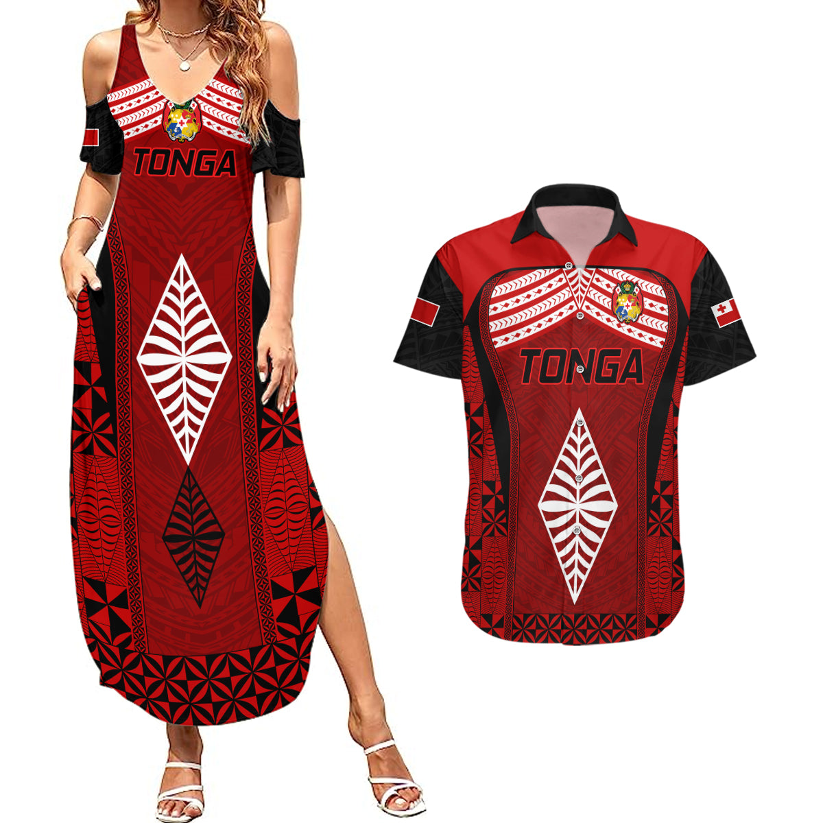 Tonga Rugby Couples Matching Summer Maxi Dress and Hawaiian Shirt Go Champions World Cup 2023 Ngatu Unique LT9 - Wonder Print Shop