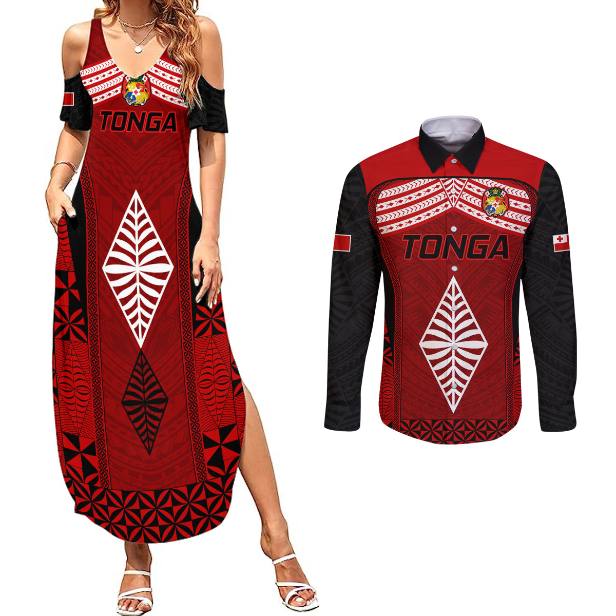 Tonga Rugby Couples Matching Summer Maxi Dress and Long Sleeve Button Shirts Go Champions World Cup 2023 Ngatu Unique LT9 - Wonder Print Shop