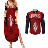 Tonga Rugby Couples Matching Summer Maxi Dress and Long Sleeve Button Shirts Go Champions World Cup 2023 Ngatu Unique LT9 - Wonder Print Shop