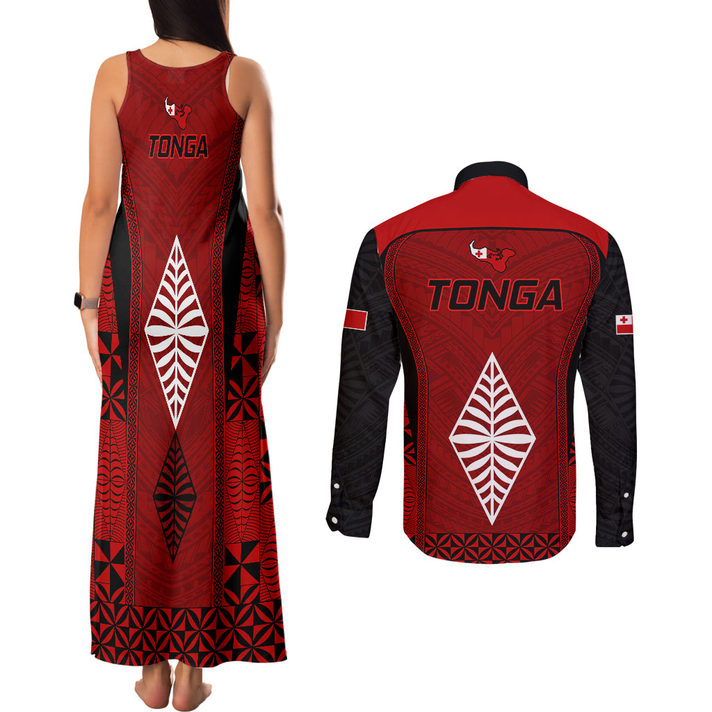 Tonga Rugby Couples Matching Tank Maxi Dress and Long Sleeve Button Shirts Go Champions World Cup 2023 Ngatu Unique LT9 - Wonder Print Shop