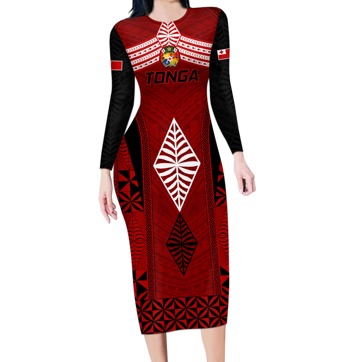 Tonga Rugby Long Sleeve Bodycon Dress Go Champions World Cup 2023 Ngatu Unique - Wonder Print Shop