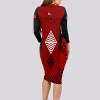 Tonga Rugby Long Sleeve Bodycon Dress Go Champions World Cup 2023 Ngatu Unique - Wonder Print Shop