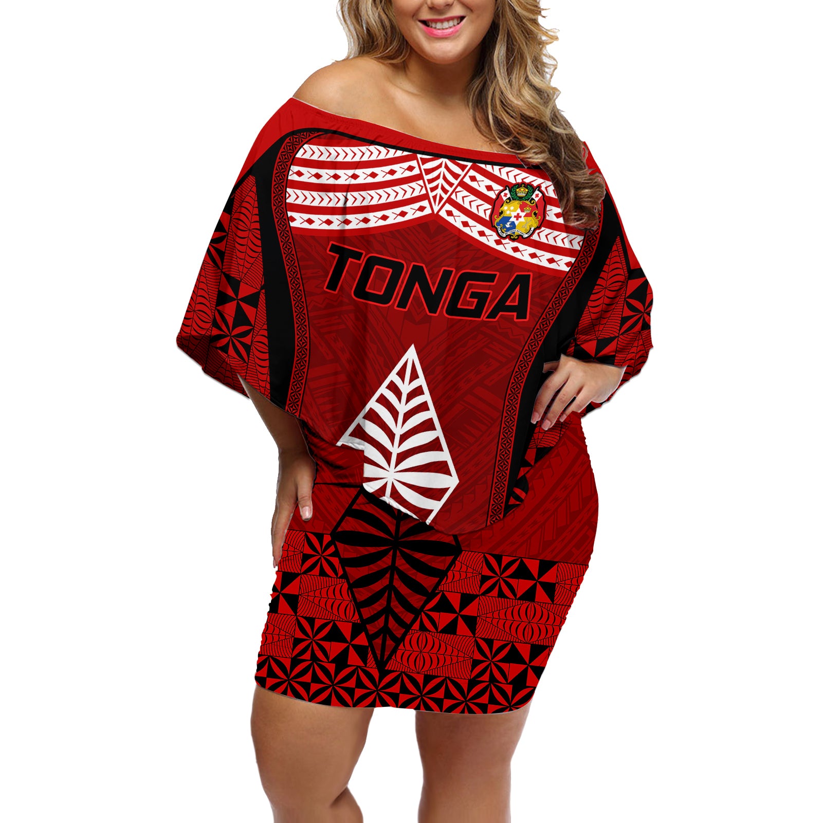 Tonga Rugby Off Shoulder Short Dress Go Champions World Cup 2023 Ngatu Unique - Wonder Print Shop
