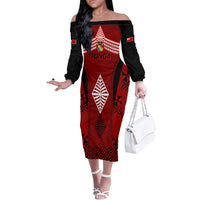 Tonga Rugby Off The Shoulder Long Sleeve Dress Go Champions World Cup 2023 Ngatu Unique - Wonder Print Shop