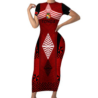 Tonga Rugby Short Sleeve Bodycon Dress Go Champions World Cup 2023 Ngatu Unique - Wonder Print Shop