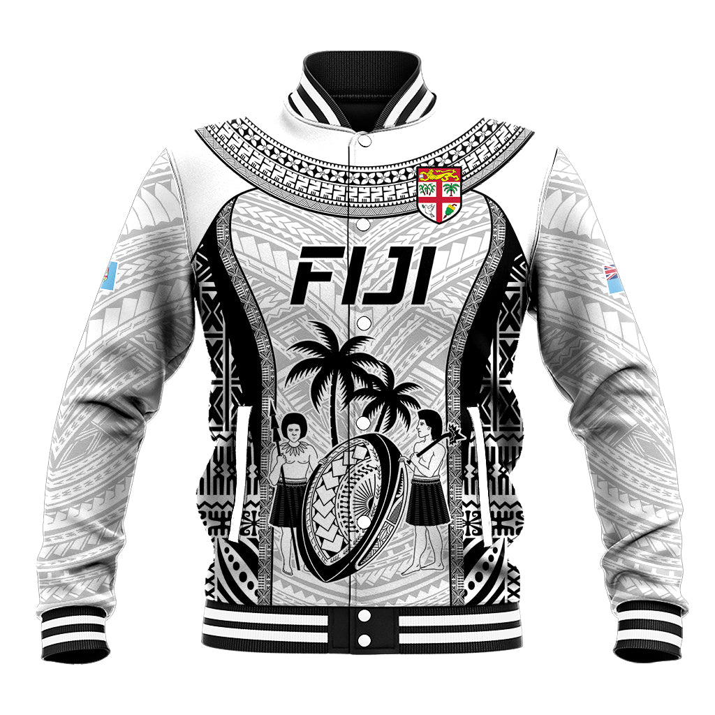 Fiji Rugby Baseball Jacket Go Champions World Cup 2023 Tapa Unique White Vibe LT9 - Wonder Print Shop
