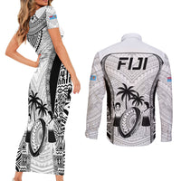 Fiji Rugby Couples Matching Short Sleeve Bodycon Dress and Long Sleeve Button Shirts Go Champions World Cup 2023 Tapa Unique White Vibe LT9 - Wonder Print Shop