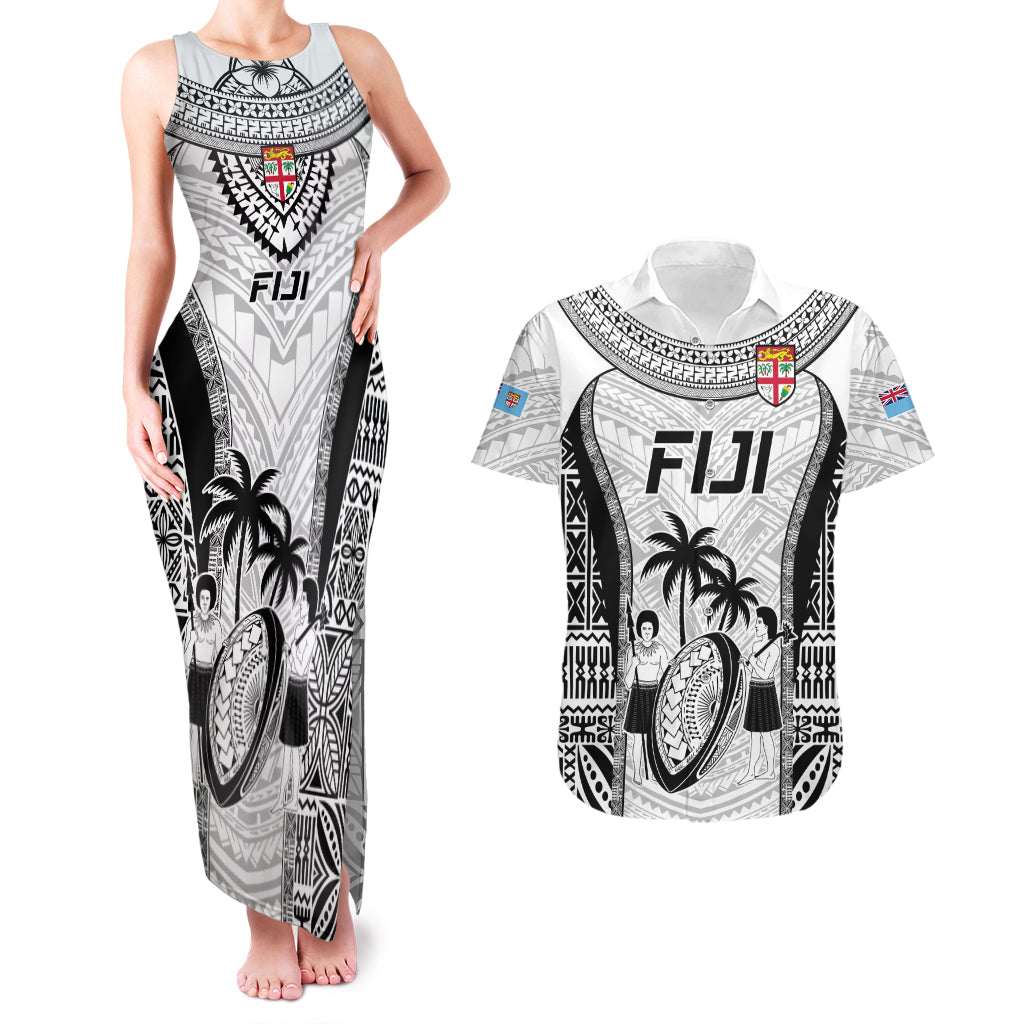 Fiji Rugby Couples Matching Tank Maxi Dress and Hawaiian Shirt Go Champions World Cup 2023 Tapa Unique White Vibe LT9 - Wonder Print Shop