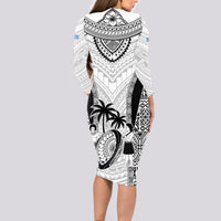Fiji Rugby Long Sleeve Bodycon Dress Go Champions World Cup 2023 Tapa Unique White Vibe - Wonder Print Shop
