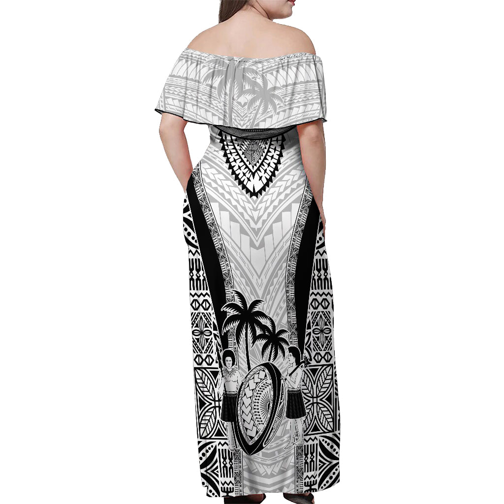 Fiji Rugby Off Shoulder Maxi Dress Go Champions World Cup 2023 Tapa Unique White Vibe - Wonder Print Shop