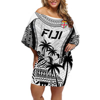Fiji Rugby Off Shoulder Short Dress Go Champions World Cup 2023 Tapa Unique White Vibe - Wonder Print Shop