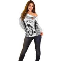 Fiji Rugby Off Shoulder Sweater Go Champions World Cup 2023 Tapa Unique White Vibe - Wonder Print Shop