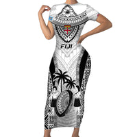 Fiji Rugby Short Sleeve Bodycon Dress Go Champions World Cup 2023 Tapa Unique White Vibe - Wonder Print Shop
