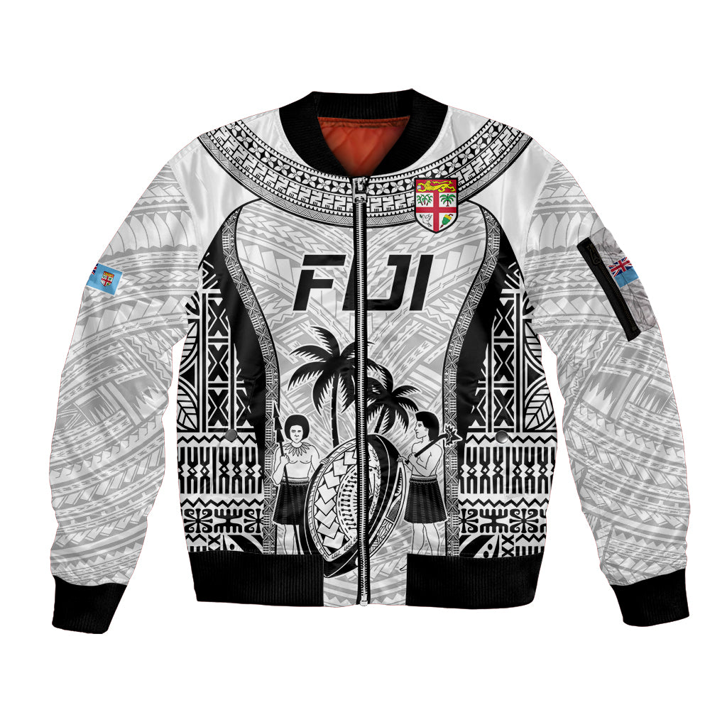 Fiji Rugby Sleeve Zip Bomber Jacket Go Champions World Cup 2023 Tapa Unique White Vibe - Wonder Print Shop