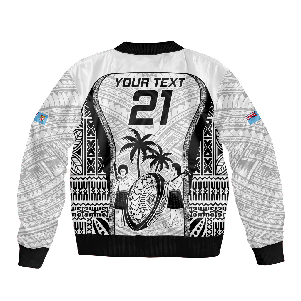 Custom Fiji Rugby Bomber Jacket Go Champions World Cup 2023 Tapa Unique White Vibe LT9 - Wonder Print Shop