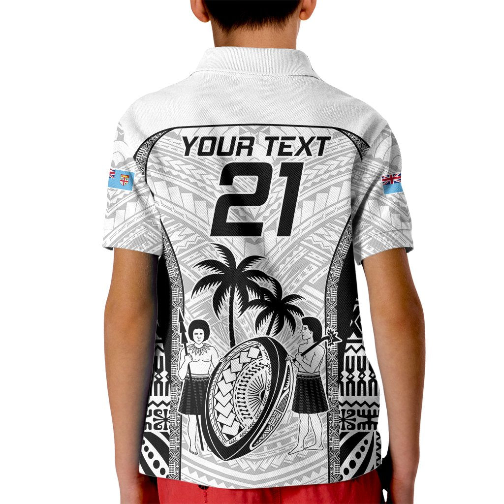 Custom Fiji Rugby Kid Polo Shirt Go Champions World Cup 2023 Tapa Unique White Vibe - Wonder Print Shop