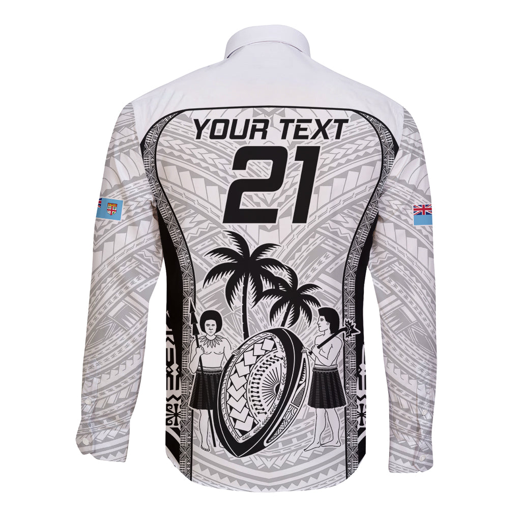 Custom Fiji Rugby Long Sleeve Button Shirt Go Champions World Cup 2023 Tapa Unique White Vibe - Wonder Print Shop
