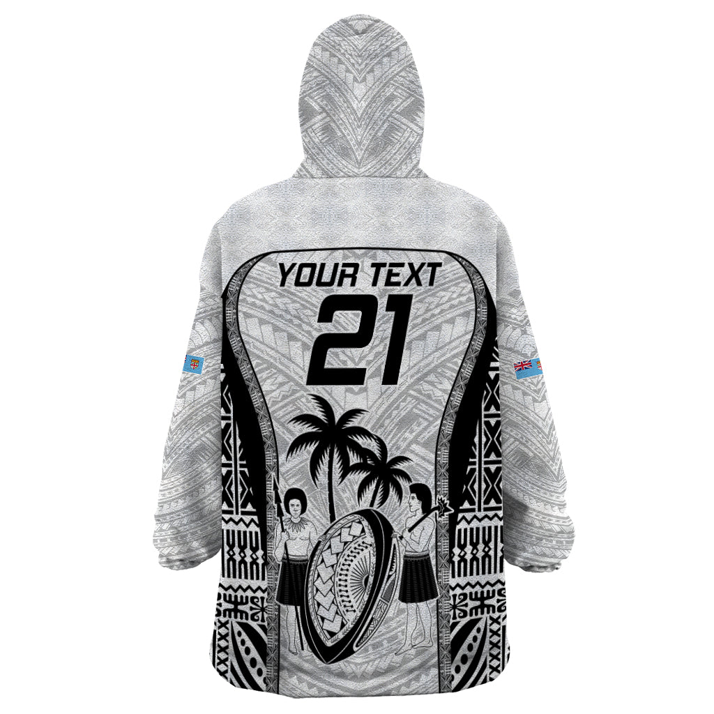 Custom Fiji Rugby Wearable Blanket Hoodie Go Champions World Cup 2023 Tapa Unique White Vibe - Wonder Print Shop