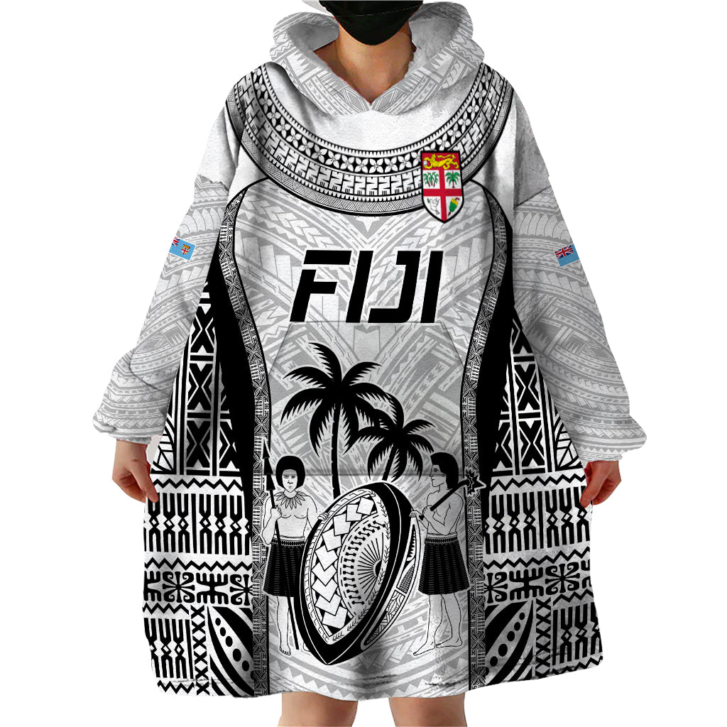 Custom Fiji Rugby Wearable Blanket Hoodie Go Champions World Cup 2023 Tapa Unique White Vibe - Wonder Print Shop