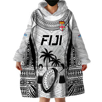 Custom Fiji Rugby Wearable Blanket Hoodie Go Champions World Cup 2023 Tapa Unique White Vibe - Wonder Print Shop