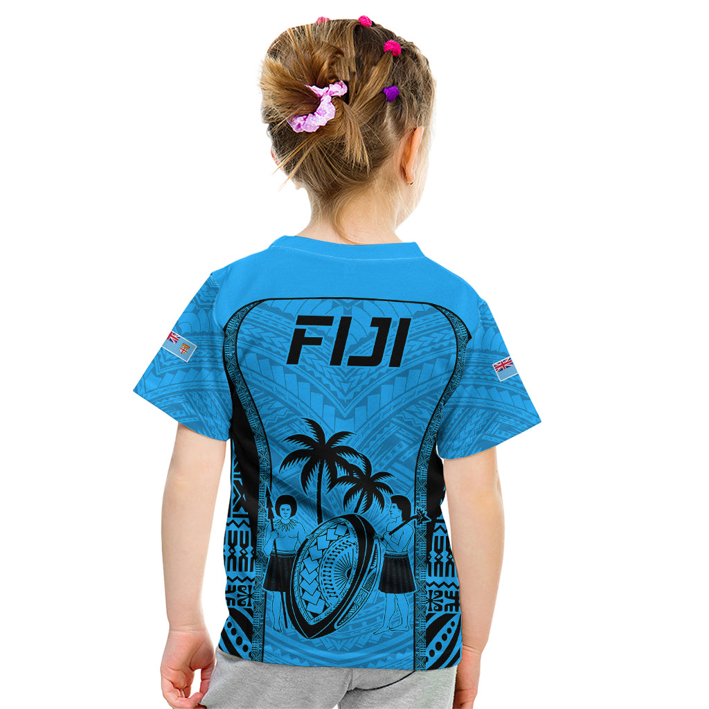 Fiji Rugby Kid T Shirt Go Champions World Cup 2023 Tapa Unique Blue Vibe - Wonder Print Shop