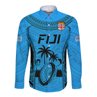 Fiji Rugby Long Sleeve Button Shirt Go Champions World Cup 2023 Tapa Unique Blue Vibe - Wonder Print Shop