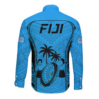 Fiji Rugby Long Sleeve Button Shirt Go Champions World Cup 2023 Tapa Unique Blue Vibe - Wonder Print Shop