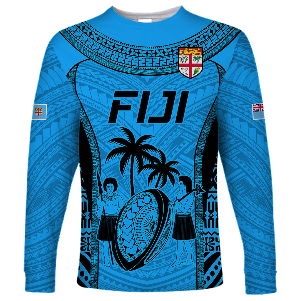 Fiji Rugby Long Sleeve Shirt Go Champions World Cup 2023 Tapa Unique Blue Vibe - Wonder Print Shop