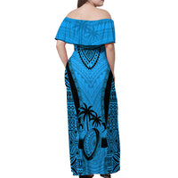 Fiji Rugby Off Shoulder Maxi Dress Go Champions World Cup 2023 Tapa Unique Blue Vibe - Wonder Print Shop