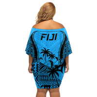 Fiji Rugby Off Shoulder Short Dress Go Champions World Cup 2023 Tapa Unique Blue Vibe - Wonder Print Shop