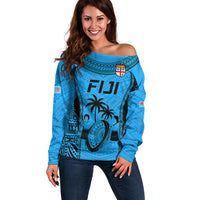 Fiji Rugby Off Shoulder Sweater Go Champions World Cup 2023 Tapa Unique Blue Vibe - Wonder Print Shop