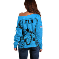 Fiji Rugby Off Shoulder Sweater Go Champions World Cup 2023 Tapa Unique Blue Vibe - Wonder Print Shop