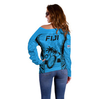 Fiji Rugby Off Shoulder Sweater Go Champions World Cup 2023 Tapa Unique Blue Vibe - Wonder Print Shop