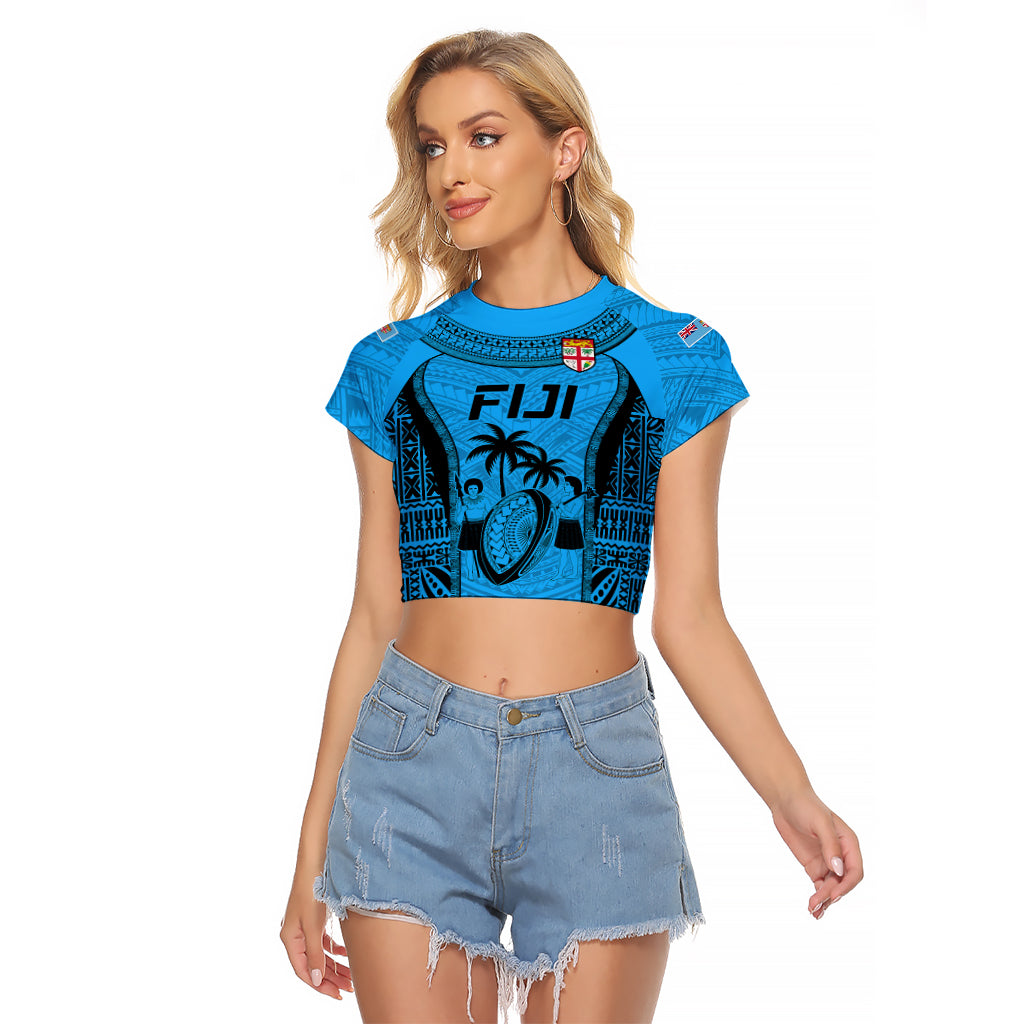 Fiji Rugby Raglan Cropped T Shirt Go Champions World Cup 2023 Tapa Unique Blue Vibe - Wonder Print Shop