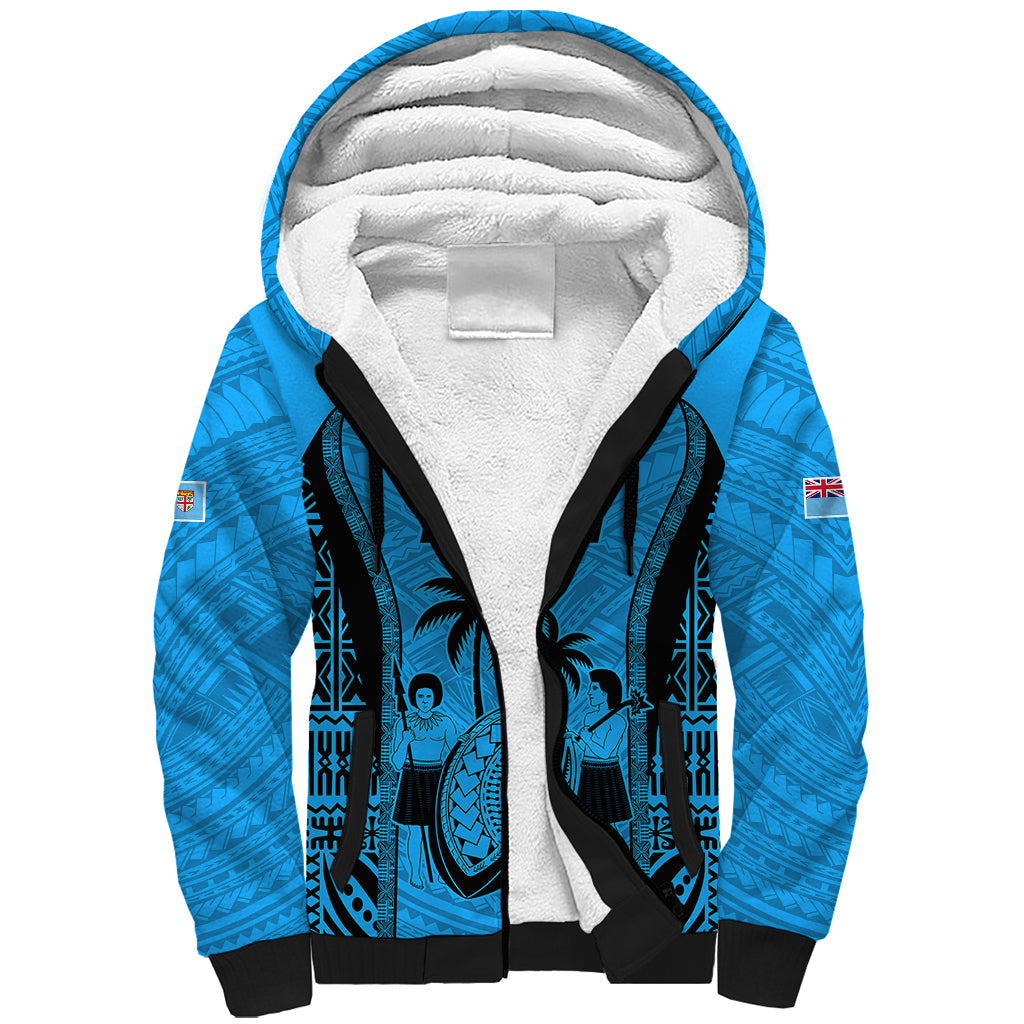 Fiji Rugby Sherpa Hoodie Go Champions World Cup 2023 Tapa Unique Blue Vibe - Wonder Print Shop