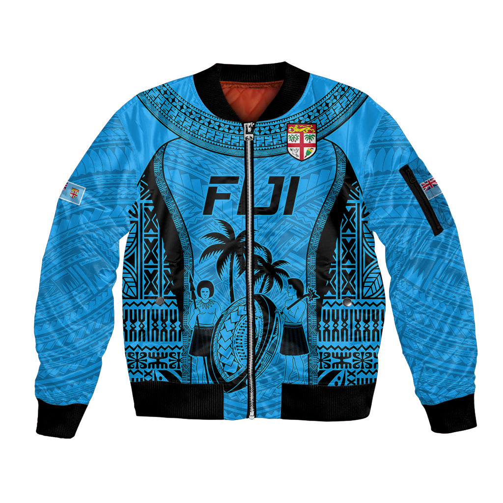 Fiji Rugby Sleeve Zip Bomber Jacket Go Champions World Cup 2023 Tapa Unique Blue Vibe - Wonder Print Shop