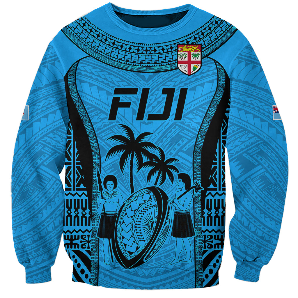 Fiji Rugby Sweatshirt Go Champions World Cup 2023 Tapa Unique Blue Vibe - Wonder Print Shop