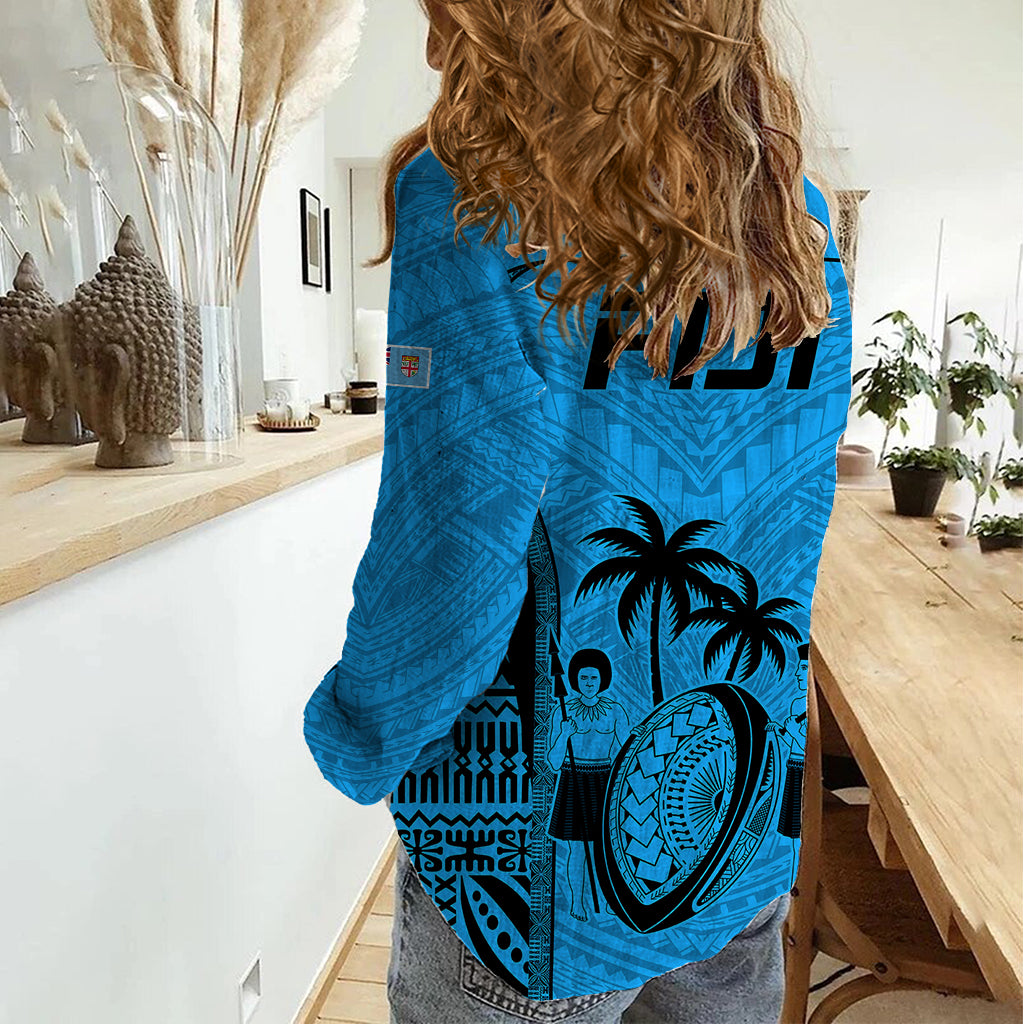 Fiji Rugby Women Casual Shirt Go Champions World Cup 2023 Tapa Unique Blue Vibe - Wonder Print Shop