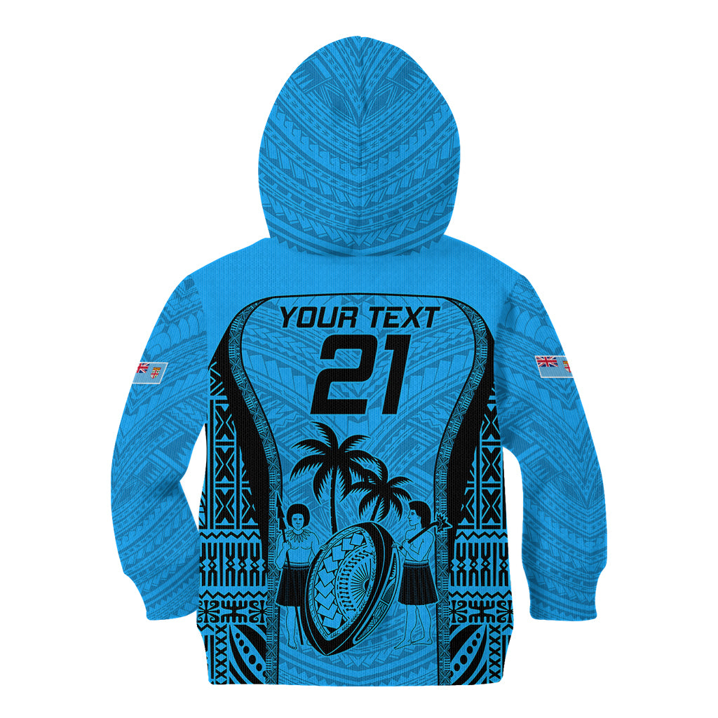 Custom Fiji Rugby Kid Hoodie Go Champions World Cup 2023 Tapa Unique Blue Vibe - Wonder Print Shop