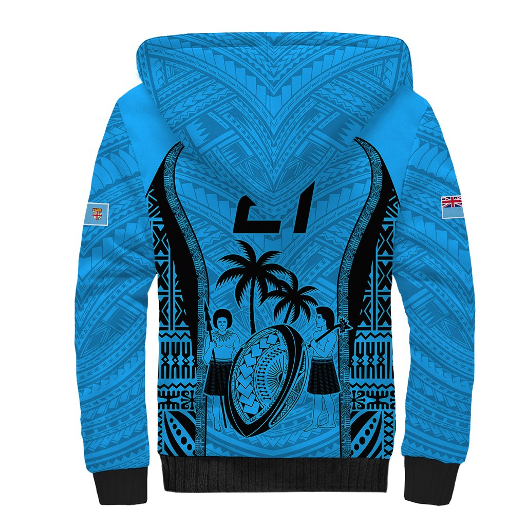 Custom Fiji Rugby Sherpa Hoodie Go Champions World Cup 2023 Tapa Unique Blue Vibe - Wonder Print Shop