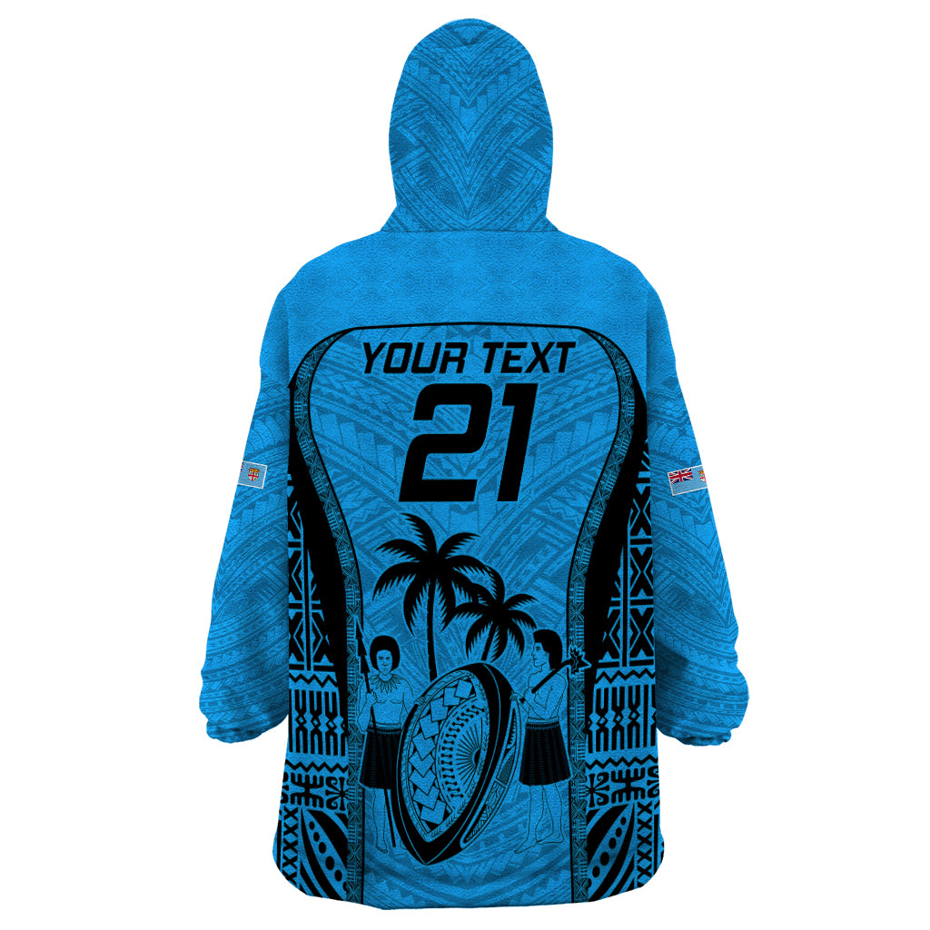 Custom Fiji Rugby Wearable Blanket Hoodie Go Champions World Cup 2023 Tapa Unique Blue Vibe - Wonder Print Shop