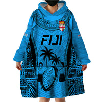 Custom Fiji Rugby Wearable Blanket Hoodie Go Champions World Cup 2023 Tapa Unique Blue Vibe - Wonder Print Shop