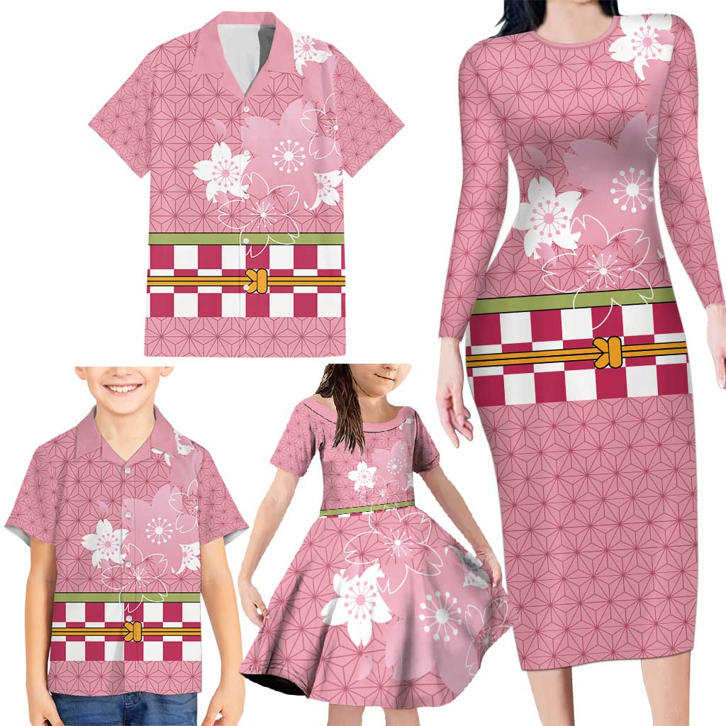 Japanese Asanoha Pattern Family Matching Long Sleeve Bodycon Dress and Hawaiian Shirt Charm Against Evil Spirits - Wonder Print Shop