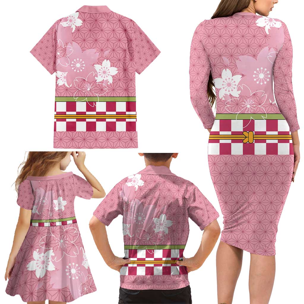 Japanese Asanoha Pattern Family Matching Long Sleeve Bodycon Dress and Hawaiian Shirt Charm Against Evil Spirits - Wonder Print Shop