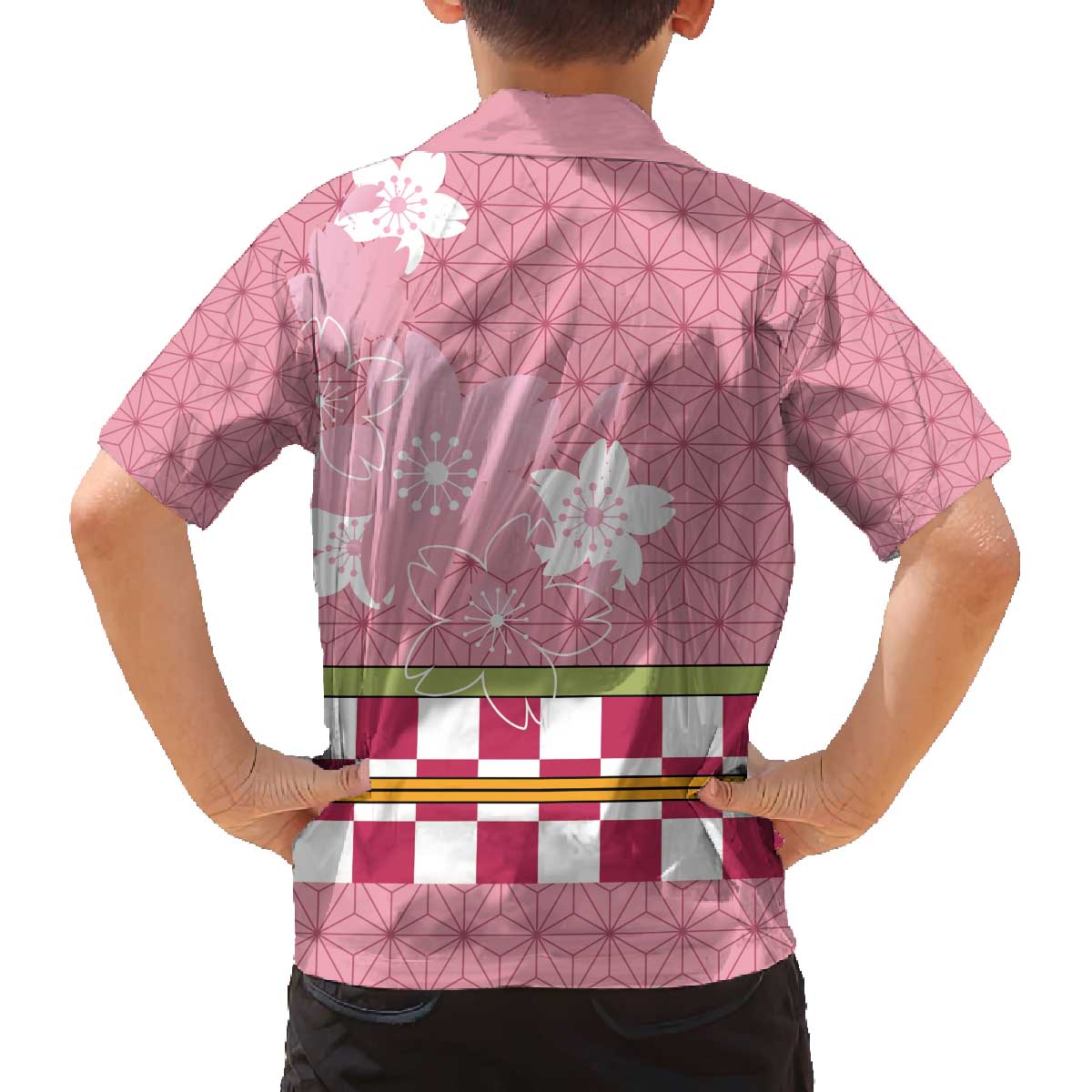 Japanese Asanoha Pattern Family Matching Off The Shoulder Long Sleeve Dress and Hawaiian Shirt Charm Against Evil Spirits - Wonder Print Shop