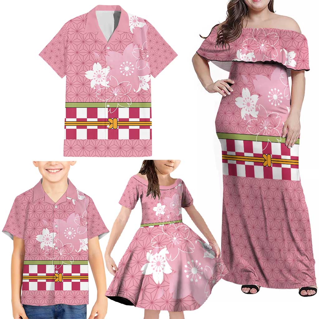 Japanese Asanoha Pattern Family Matching Off Shoulder Maxi Dress and Hawaiian Shirt Charm Against Evil Spirits - Wonder Print Shop
