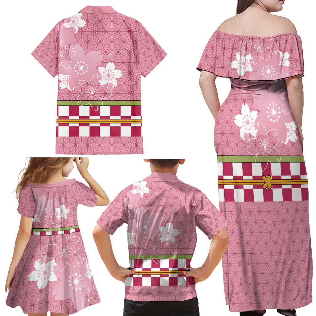Japanese Asanoha Pattern Family Matching Off Shoulder Maxi Dress and Hawaiian Shirt Charm Against Evil Spirits - Wonder Print Shop