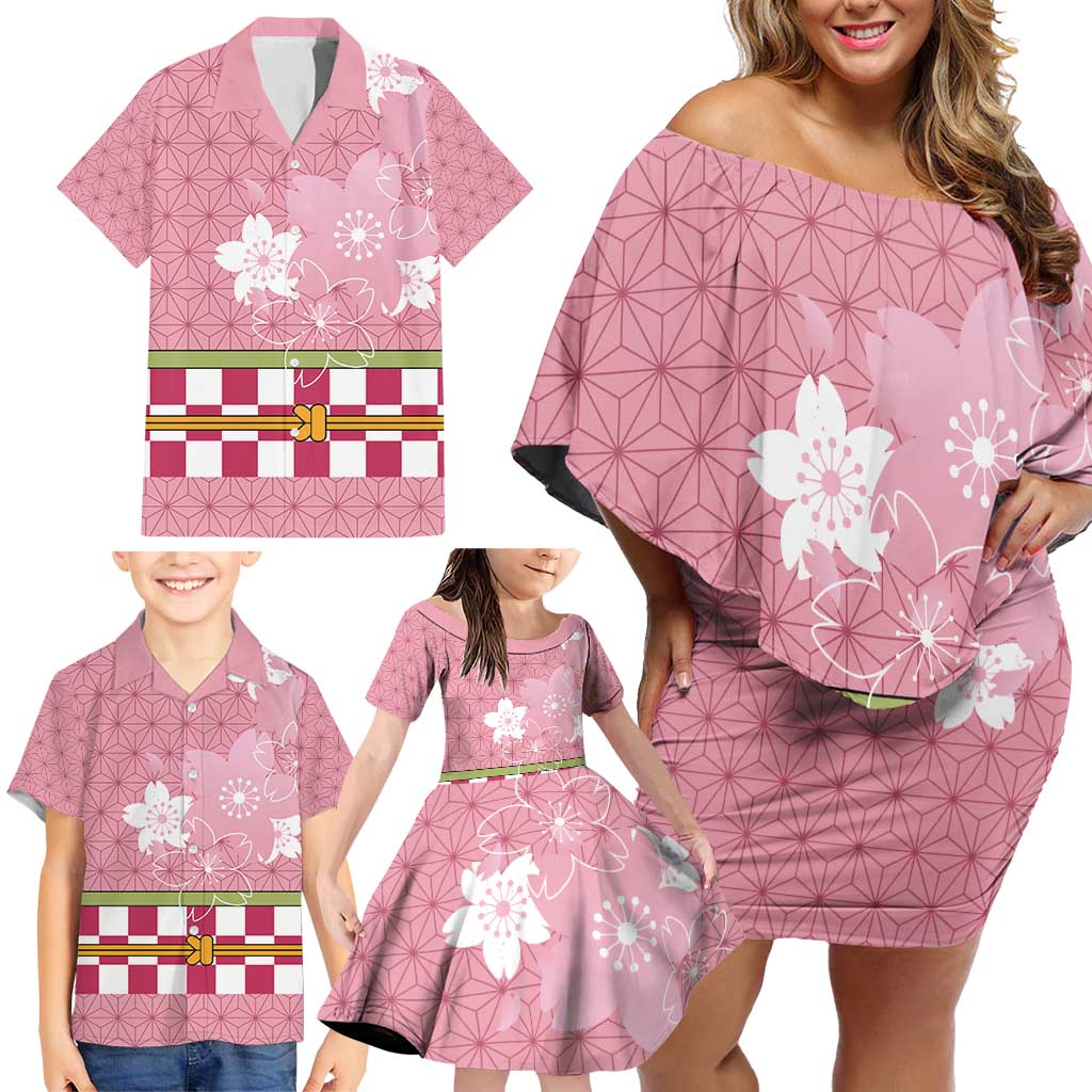 Japanese Asanoha Pattern Family Matching Off Shoulder Short Dress and Hawaiian Shirt Charm Against Evil Spirits - Wonder Print Shop