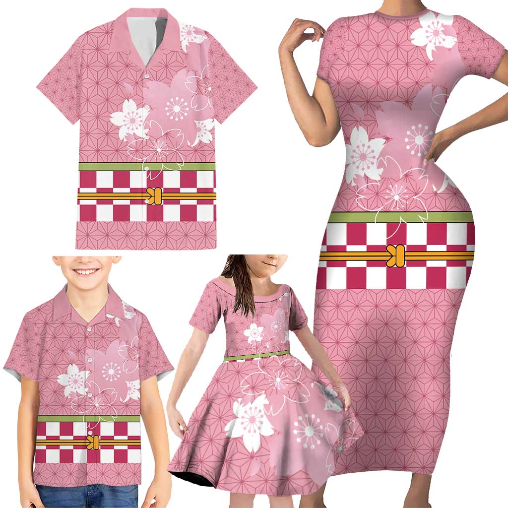 Japanese Asanoha Pattern Family Matching Short Sleeve Bodycon Dress and Hawaiian Shirt Charm Against Evil Spirits - Wonder Print Shop